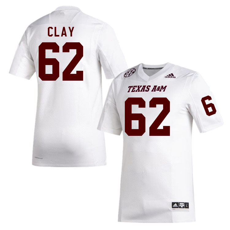 Men #62 Zachary Clay Texas A&M Aggies College Football Jerseys Stitched Sale-White - Click Image to Close